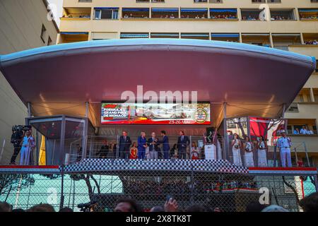 Monaco, Principauté de Monaco. 26 mai 2024. Podium de la course avec le Prince de Monaco Alberto II et la Princesse Charlene Charles Leclerc vainqueur, Oscar Piastri, et Carlos Sainz lors du GP de Monaco, 23-26 mai 2024 Montecarlo, championnat du monde de formule 1 2024. Crédit : Agence photo indépendante/Alamy Live News Banque D'Images