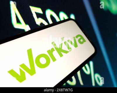 Konskie, Pologne - 26 mai 2024 : logo de la société Workiva affiché sur le téléphone portable Banque D'Images