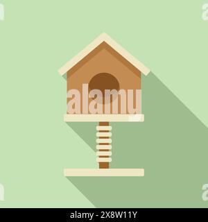 Design plat d'un nichoir en bois avec support à ressort, aux tons pastel Illustration de Vecteur