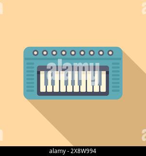 Icône de conception plate d'un clavier de synthétiseur bleu avec une ombre, adapté au contenu musicrelated Illustration de Vecteur