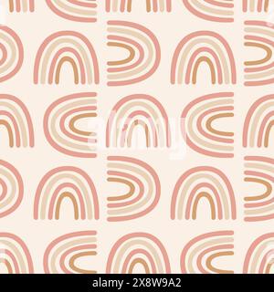 Arc-en-ciel boho géométrique de motif vectoriel sans couture sur blanc crème, textile pour enfants, emballage pour bébé. Illustration vectorielle Illustration de Vecteur