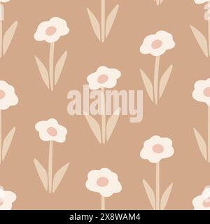 Modèle vectoriel sans couture avec des fleurs simplifiées dans le style scandinave, textile, emballage. Illustration vectorielle Illustration de Vecteur