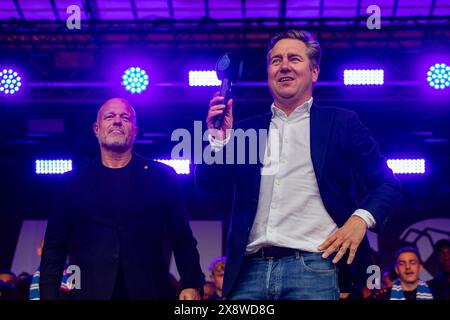 Bruges, Belgique. 27 mai 2024. Le président du club, Bart Verhaeghe, et le directeur général du club, Vincent Mannaert, photographiés lors des célébrations à Bruges après que l'équipe belge de football, le Club Bruges KV, a remporté hier le championnat belge de football Jupiler Pro League 2023-2024, lundi 27 mai 2024, à Bruges BELGA PHOTO KURT Desplenter crédit : Belga News Agency/Alamy Live News Banque D'Images