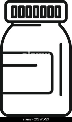Icône minimaliste de ligne de bouteille de médecine avec pilule, soins de santé et symbole pharmaceutique dans l'illustration vectorielle pour la pharmacie et la conception d'emballage médical Illustration de Vecteur