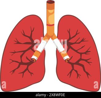 Poumons infectés par la cigarette. Maladies cancéreuses dues au tabagisme. Ne fumez pas ici étiquette de sensibilisation attention. Concept de la Journée mondiale sans tabac sans vapotage. Illustration de Vecteur