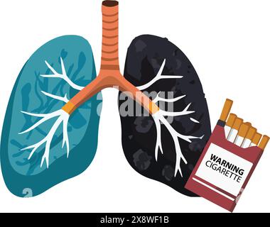 Poumons infectés par la cigarette. Maladies cancéreuses dues au tabagisme. Ne fumez pas ici étiquette de sensibilisation attention. Concept de la Journée mondiale sans tabac sans vapotage. Illustration de Vecteur