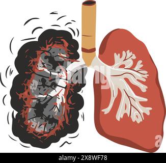 Poumons infectés par la cigarette. Maladies cancéreuses dues au tabagisme. Ne fumez pas ici étiquette de sensibilisation attention. Concept de la Journée mondiale sans tabac sans vapotage. Illustration de Vecteur