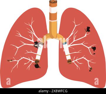 Poumons infectés par la cigarette. Maladies cancéreuses dues au tabagisme. Ne fumez pas ici étiquette de sensibilisation attention. Concept de la Journée mondiale sans tabac sans vapotage. Illustration de Vecteur