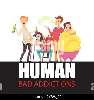Alcoolisme humain toxicomane image conceptuelle de toxicomanie tabagique de toxicomanes ayant de mauvaises habitudes Illustration de Vecteur