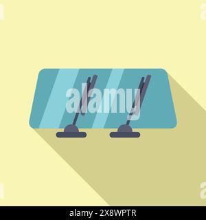 Icône de conception plate d'un pare-brise de voiture avec deux essuie-glaces sur un fond pastel Illustration de Vecteur