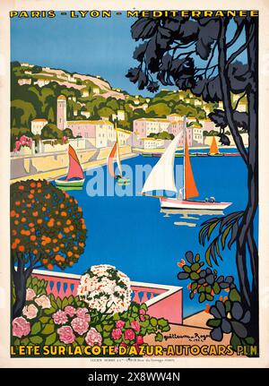 Affiche de voyage Vintage française - L'éte sur la Côte d'Azur (été sur la Côte d'Azur). Par Guillaume Georges Roger, 1926 Banque D'Images