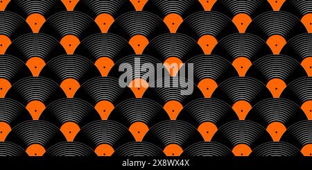 Arrière-plan des disques vinyles. Modèle de disque de musique à lecture longue durée ou de disque de gramophone. 70s 80s discothèque ou techno party fond d'écran nostalgie. Papier d'emballage ou de scrapbooking imprimé. Illustration vectorielle. Illustration de Vecteur