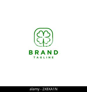 Modèle de logo Clover Leaf en carré avec style de ligne minimaliste. Trèfle au design minimaliste de logo de ligne. Illustration de Vecteur