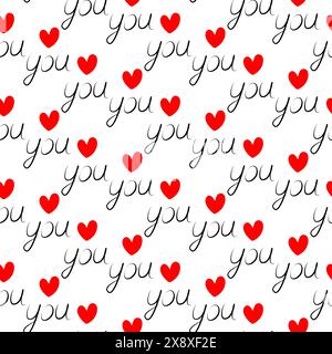 Love You dessin à la main lettrage avec forme de coeur décoratif sans couture motif abstrait toile de fond texture isoler EPS vecteur Vector Wrapping, papier peint ou cartes, affiches, voeux, étiquette ou concept web Illustration de Vecteur