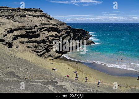 Plage de sable vert sur Big Island, Hawaï. Banque D'Images