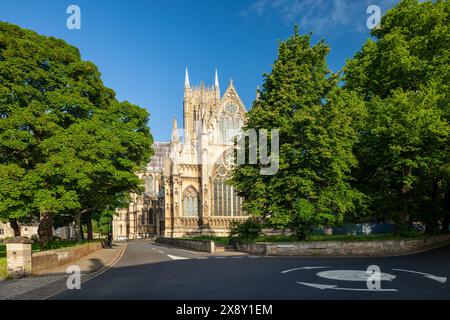 Matin de printemps à la cathédrale de Lincoln, Lincoln, Angleterre. Banque D'Images