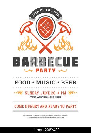 Flyer vectoriel de partie barbecue ou modèle de conception d'affiche. Typographie rétro de l'événement barbecue. Illustration de Vecteur