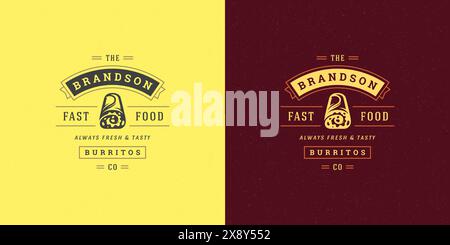 Logo mexicain fast food illustration vectorielle burrito silhouette bonne pour le menu de restaurant et le badge de café. Conception d'emblème de typographie vintage. Illustration de Vecteur