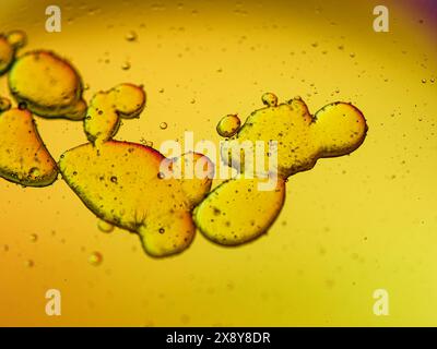 Mélange d'eau et d'huile, beau fond abstrait de couleur. Huile de fond colorée abstraite dans l'eau avec des couleurs de gradient colorées. Image macro. Banque D'Images