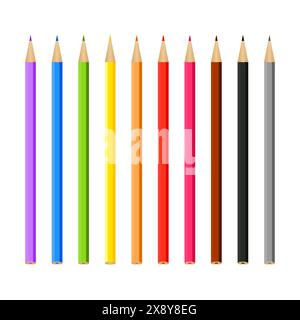 Ensemble de crayons multicolores sur un fond blanc Illustration de Vecteur