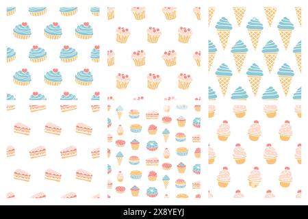 Pâtisserie sans couture motifs set cupcake muffin doodle Illustration de Vecteur