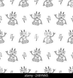 Cute Fun robots Seamless Pattern Doodle fond Illustration de Vecteur