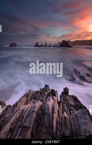 Espagne, Asturies, Santa Marina Gueirua Beach Banque D'Images