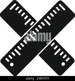 Illustration vectorielle de l'icône des règles croisées en noir et blanc, parfaite pour les projets éducatifs, architecturaux et de conception d'ingénierie. Idéal pour les outils de mesure, le dessin et le travail de précision Illustration de Vecteur