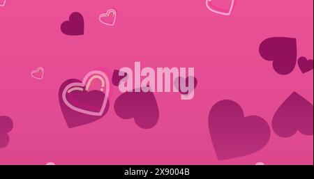 Image de plusieurs icônes de coeur flottant contre l'espace de copie sur fond rose Banque D'Images