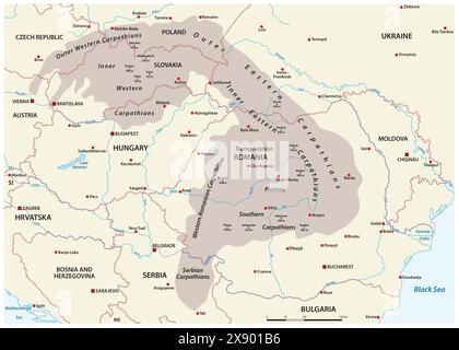 Carte vectorielle des hautes montagnes européennes des Carpates Banque D'Images