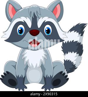 Illustration vectorielle de Cartoon Cute Raccoon sur fond blanc Illustration de Vecteur