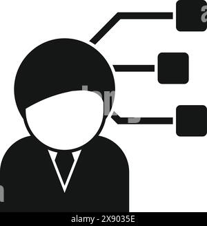 Icône simpliste en noir et blanc représentant une personne avec une structure hiérarchique, idéale pour les concepts d'affaires Illustration de Vecteur