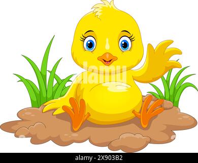 Dessin animé Cute Baby Chicks isolé sur fond blanc Illustration de Vecteur