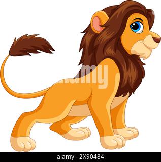 Illustration vectorielle de dessin animé de lion heureux isolé sur fond blanc Illustration de Vecteur