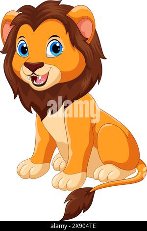 Illustration vectorielle de dessin animé de lion heureux isolé sur fond blanc Illustration de Vecteur