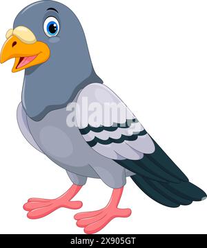 Illustration vectorielle de dessin animé de pigeon heureux isolé sur fond blanc Illustration de Vecteur