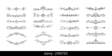 Ensemble d'éléments vectoriels plats de séparateurs décoratifs vintage. Délimiteurs de texte élégants avec collection de design antique Swirls sur fond blanc Illustration de Vecteur