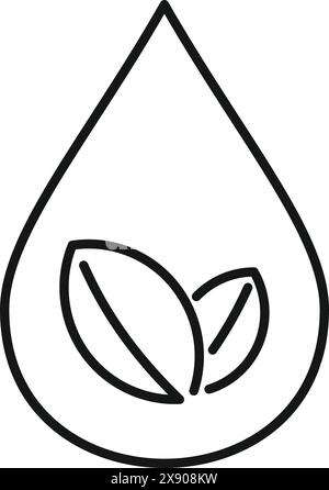 Contour noir simple d'une goutte d'eau avec un symbole de feuille, représentant l'écofriendiness Illustration de Vecteur