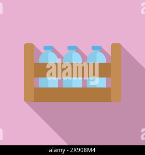 Illustration vectorielle de conception plate de bouteilles de lait bleues dans une caisse Illustration de Vecteur