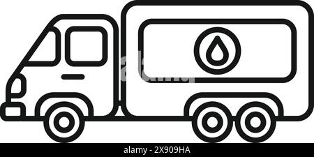 Icône de ligne noire simplifiée d'un camion-citerne de carburant sur fond blanc, illustration vectorielle Illustration de Vecteur