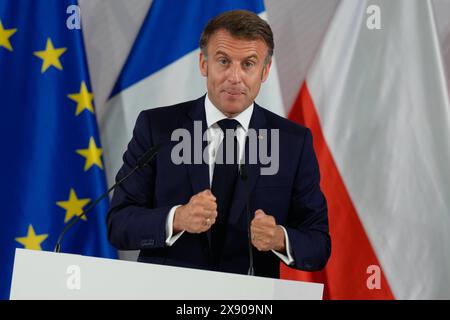 Verleihung Internationaler Preis des Westfaelischen Friedens 2024 Emmanuel Macron BEI seiner Dankresrede nach der Verleihung des westfaelischen Friedenspreis 2024, Muenster, 28.05.2024 Muenster Nordrhein-Westfalen Deutschland *** remise du Prix international de la paix de Westphalie 2024 Emmanuel Macron lors de son discours de la remise du Prix de la paix de la Westphalie 2024, Muenster, 28 05 2024 Muenster Rhénanie du Nord-Westphalie Allemagne Banque D'Images