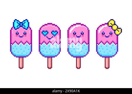 Ensemble de crèmes glacées dans le style pixel art sur fond blanc. Illustration de Vecteur