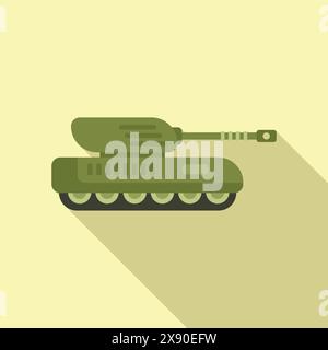 Illustration détaillée de char militaire de dessin animé en vert. Conception plate. Isolé sur fond beige. Avec illustration vectorielle. Véhicule blindé de guerre. Avec canon d'artillerie. Silhouette de la machine Illustration de Vecteur