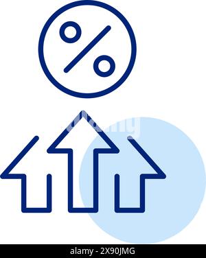 Flèches vers le haut et pourcentage. Taux d'intérêt, croissance du portefeuille d'actifs financiers. Investissement rentable. Icône Pixel Perfect Illustration de Vecteur