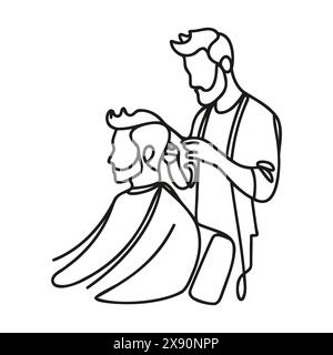 Ligne continue dessinant les cheveux coupant au salon de coiffure. Illustration de Vecteur