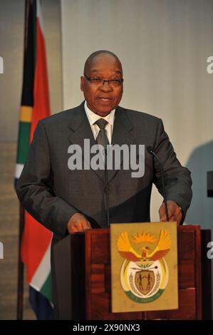 5 mai 2011 - le président Jacob Zuma prononce une conférence de presse à Parl;ament au Cap. Crédit photo : Eric Miller / african.Pictures Banque D'Images