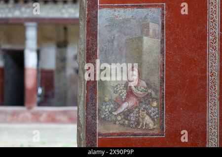 Pompéi, Italie, 28 mai 2024. Une fresque à l'intérieur de l'Insula des amoureux de la Chaste, dans les fouilles archéologiques de Pompéi, ouverte au public pour la première fois après les nouvelles découvertes. Crédit : Marco Cantile/Alamy Live News Banque D'Images