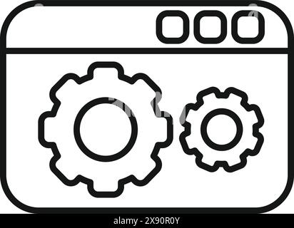 Icône de ligne simple avec deux roues dentées, symbolisant les paramètres ou la configuration du site Web Illustration de Vecteur
