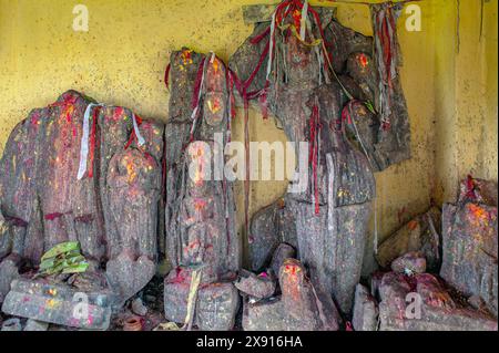 08 30 2008 vieilles antiquestatues vintage de Dieu hindou Déesse Devdaha lieu de naissance de Mayadevi mère du Seigneur Bouddha Lumbini Népal, asie Banque D'Images