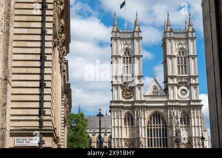 LONDRES- 23 MAI 2024 : abbaye de Westminster, célèbre monument britannique et gothique londonien Banque D'Images